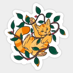 Leafy Autumn Orange Cat Sticker